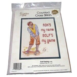 Golf Counted Cross Stitch Kit Personalize Name Game Includes Frame Golfer NIP